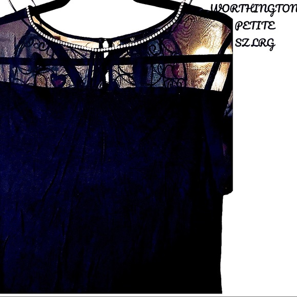 NWOT WORTHINGTON PETITE LARGE RHINESTONE NECKLINE, SHEER SHOULDERS/SLEEVES, - Picture 10 of 13